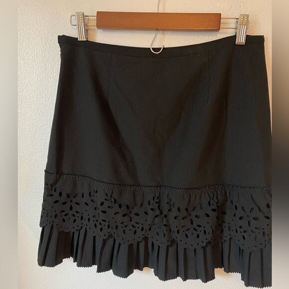 Cynthia Steffe Womens 10 Skirt Dark Eyelet Ruffle Pleated Preppy Acadamia Witchy - Picture 3 of 8
